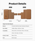 iPhone Pro Max & Plus MagSafe Cover | Folio Wallet Magnetic - Technical diagram showing dimensions and specs of a brown folio case.