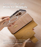 [Combo] iPhone 16 Pro Max | Folio Wallet Magnetic + Fusion Magnetic - Hand holding a clear MagSafe case above a tan folio.