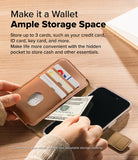[Combo] iPhone 16 Pro Max | Folio Wallet Magnetic + Fusion Magnetic - Brown leather folio wallet holding cards and cash.