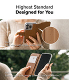 iPhone Pro Max & Plus MagSafe Cover | Folio Wallet Magnetic - Brown leather folio case showing button details and card slot.