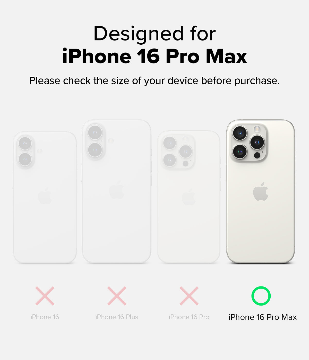 iPhone 16 Pro Max Case | Fusion-X Magnetic - Comparison chart showing iPhone 16 Pro Max is the correct fit.