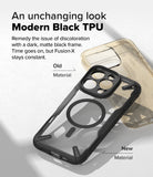 iPhone 16 Pro Max Case | Fusion-X Magnetic - Comparison of a yellowed old case and a pristine black Fusion-X case.