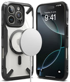 iPhone 16 Pro Max Case | Fusion-X Magnetic - Clear protective case with black frame and magnetic charger attached.