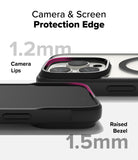iPhone 16 Pro Max Case | Fusion Bold Magnetic - Close-up showing 1.2mm camera lips and 1.5mm raised screen bezel protection.