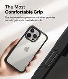 iPhone 16 Pro Max Case | Fusion Bold - Hand holding a phone with a black case featuring a textured, dotted side grip.