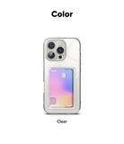 iPhone 16 Pro Max Case | Fusion Card - Clear phone case with a built-in card slot holding a holographic credit card.