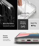 iPhone 16 Pro Max Case | Fusion Design - Features showing micro-dot pattern, protective film, wireless charging, and precise cutouts.
