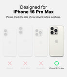 iPhone 16 Pro Max Case | Fusion Design - Comparison chart showing iPhone 16 models with a green checkmark only for the Pro Max.