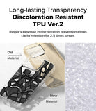 iPhone 16 Pro Max Case | Fusion Design - Comparison of yellowed old TPU versus clear new TPU material for phone cases.