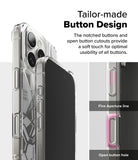 iPhone 16 Pro Max Case | Fusion Design - Clear phone case showing detailed button cutouts and fine aperture lines.