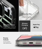 iPhone 16 Pro Max Case | Fusion Design - Clear phone case features showing micro-dot pattern, protective film, wireless charging, and precise cutouts.