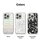 iPhone 16 Pro Max Case | Fusion Design - Three phone cases featuring Seoul-themed designs in pastel, white, and black.