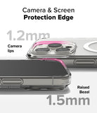iPhone 16 Pro Max Case | Fusion Magnetic Matte - Close-up showing 1.2mm camera lips and 1.5mm raised screen bezel protection.