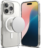 [Combo] Galaxy S25 Ultra Case | Folio Grip Wallet Magnetic + Fusion Magnetic - Clear magnetic phone case with a circular wireless charger attached to the back.
