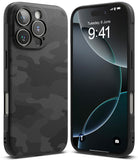 iPhone 16 Pro Max Case | Onyx - Black textured camouflage phone case shown from the back and front on an iPhone 16 Pro Max.