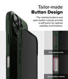 iPhone 16 Pro Max Case | Onyx - Close-up of dark green phone case highlighting precise button cutouts and tactile design.