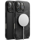 iPhone 16 Pro Max Case | Onyx Magnetic - Two black textured cases with magnetic chargers attached to the back.