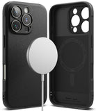 iPhone 16 Pro Max Case | Onyx Magnetic - Black textured phone case showing exterior with MagSafe charger and interior.