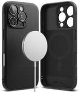 iPhone 16 Pro Max Case | Onyx Magnetic - Black textured phone case showing exterior with MagSafe charger and interior.