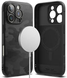 iPhone 16 Pro Max Case | Onyx Magnetic - Black camo phone case with magnetic charger and interior view of the case.