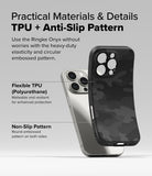 iPhone 16 Pro Max Case | Onyx Magnetic - A flexible black camo phone case highlighting TPU material and anti-slip texture.