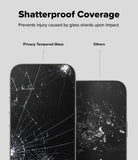 iPhone 16 Pro Max Screen Protector | Easy Slide Privacy Tempered Glass - iPhone 16 Pro Max Screen Protector - Comparison showing shattered privacy glass holding together versus loose shards.