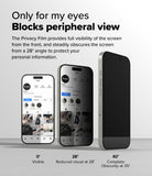 iPhone 16 Pro Max Screen Protector | Easy Slide Privacy Tempered Glass - iPhone 16 Pro Max Screen Protector - Three phones showing screen visibility decreasing from clear to dark at side angles.