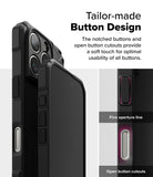 iPhone 16 Pro Max Case | Rugged Gear - Close-up of black phone case showing textured power button and open cutouts.