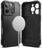 iPhone 16 Pro Max Case | Rugged Gear Magnetic - Black rugged phone case with magnetic charger and interior view.