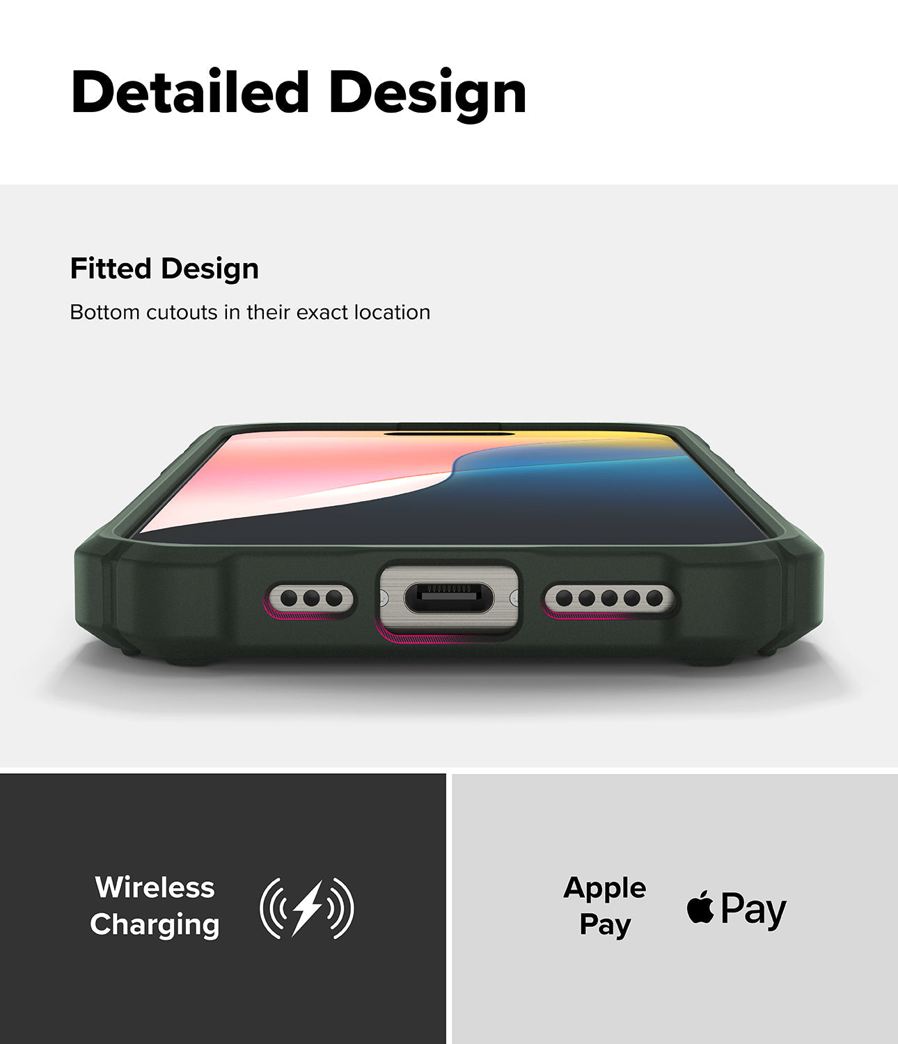 iPhone 16 Pro Max Case | Rugged Gear Magnetic - Close-up of phone case bottom showing precise port cutouts.