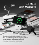 iPhone 16 Pro Max Case | Rugged Gear Magnetic - iPhone 16 Pro Max on a MagSafe stand surrounded by various magnetic accessories.