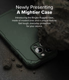 iPhone 16 Pro Max Case | Rugged Gear Magnetic - Dark green textured phone case next to a rock with marketing text.