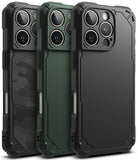 iPhone 16 Pro Max Case | Rugged Gear - Three rugged iPhone 16 Pro Max cases in black, green, and textured black.