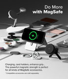iPhone 16 Pro Case | Silicone Magnetic - iPhone 16 Pro on a magnetic stand surrounded by various MagSafe accessories like grips, chargers, and card wallets.
