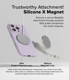 iPhone 16 Pro Max Case | Silicone Magnetic - A lavender phone case magnetically attached to a charger versus a falling one.