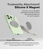 iPhone 16 Pro Max Case | Silicone Magnetic - A light green iPhone case securely attached to a magnetic charger.