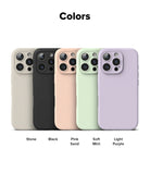 iPhone 16 Pro Max Case | Silicone Magnetic - Five silicone phone cases in stone, black, pink sand, mint, and purple.