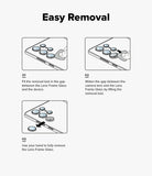 iPhone 16 Plus / 16 | Camera Lens Frame Glass - iPhone 16 Plus / 16 | Three-step diagram showing how to use a tool to pry and remove the camera lens frame glass.
