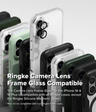 iPhone 16 Plus / 16 | Camera Lens Frame Glass - Multiple iPhone 16 phones in various Ringke cases with lens protectors.