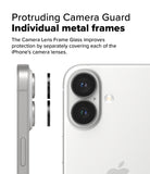 iPhone 16 Plus / 16 | Camera Lens Frame Glass - Side and back view of iPhone showing individual metal lens protectors.