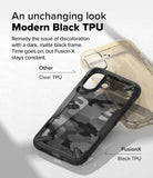 iPhone 16 Plus Case | Fusion-X - Comparison of a discolored clear phone case and a pristine black Fusion-X case.