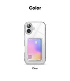iPhone 16 Plus Case | Fusion Card - Clear phone case with a built-in card slot holding a gradient-colored credit card.