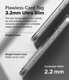 iPhone 16 Plus Case | Fusion Card - Side view of a slim, clear phone case with a 2.2mm cardholder slot on a gray background.