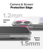 iPhone 16 Plus Case | Fusion Card - Clear phone case showing 1.2mm camera lips and 1.5mm raised screen bezel protection.