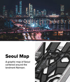 iPhone 16 Plus Case | Fusion Design - Seoul city skyline at night above a graphic map case design featuring Namsan.