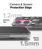 iPhone 16 Plus Case | Fusion Design - Close-up of phone case showing 1.2mm camera lip and 1.5mm raised screen bezel protection.