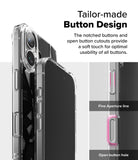 iPhone 16 Plus Case | Fusion Design - Clear phone case showing detailed button cutouts and fine aperture lines.