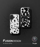 iPhone 16 Plus Case | Fusion Design - Two clear phone cases featuring a black and white Seoul city map graphic on a dark background.