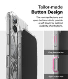 iPhone 16 Plus Case | Fusion Design - Clear phone case showing detailed button cutouts and tactile button design.