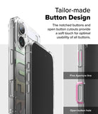 iPhone 16 Plus Case | Fusion Design - Clear phone case showing detailed button cutouts and tactile design features.